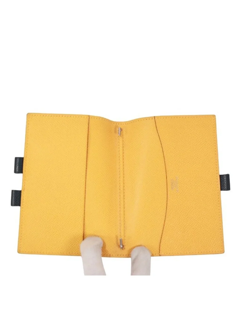 Hermes Agenda GM Leather Yellow Navy Notebook Cover Silver